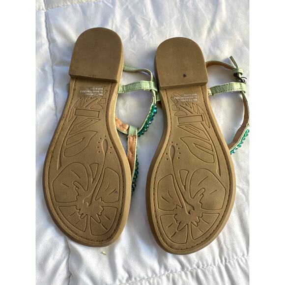 Report Highball Women’s Rhinestone T-Strap Sandals Size 7.5 Green Beaded - Picture 2 of 3